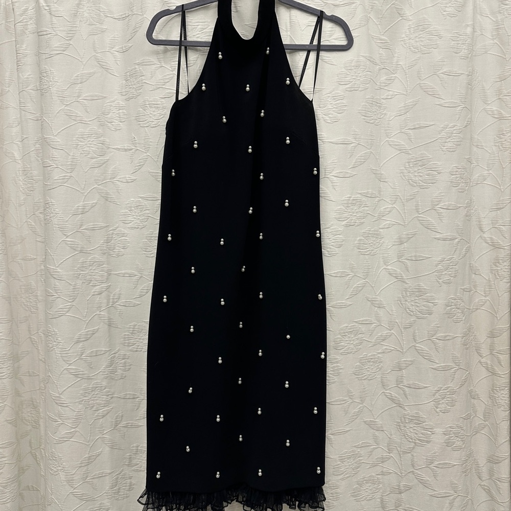 Laundry By Shelli Segal Black Backless Dress with Pearl Details